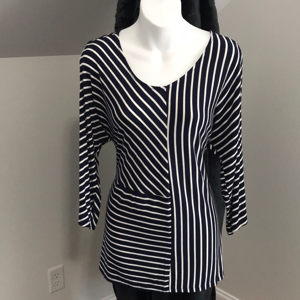 CHRISTOPHER & BANKS BLUE/WHITE STRIPED SCOOP NECK TUNIC